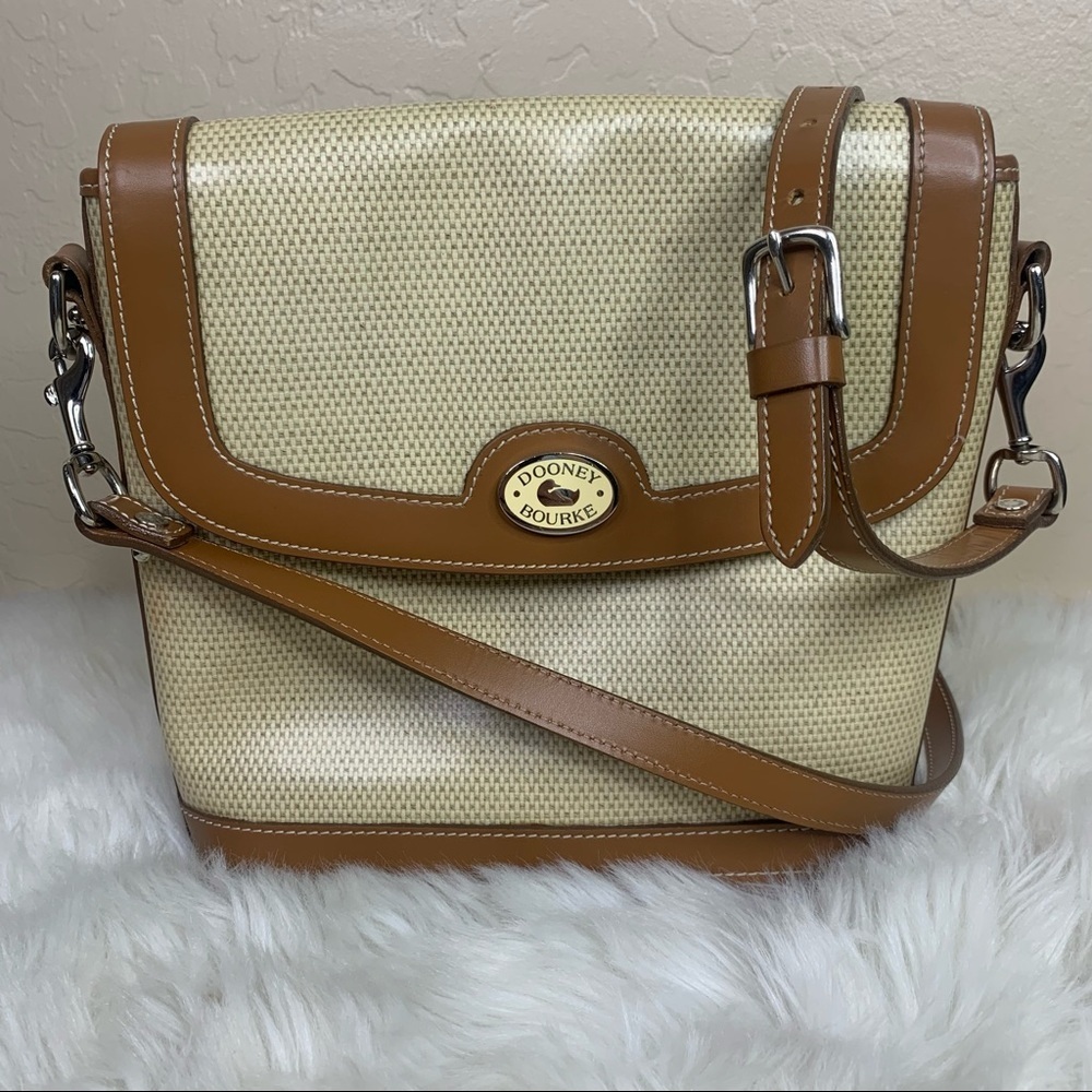 Dooney and Bourke Tan Panama Linen Large Flap Bag